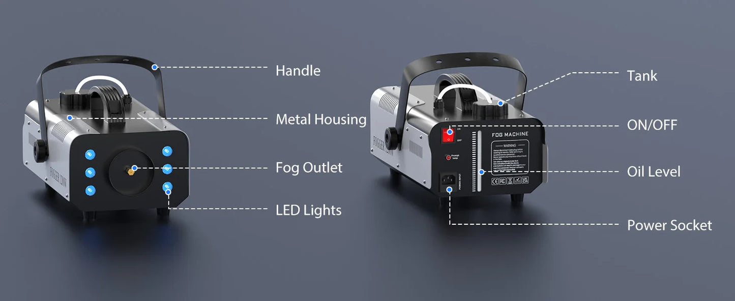 Light 1200W Fog Machine with RGB LEDs Lighting for Play Theater Professional Stage Home Entertainment Halloween Party