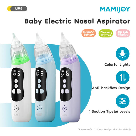 MAMIJOY Baby Electric Nasal Aspirator Nose Suction Device＆Food Grade Silicone Mouthpiece 6 Suction Modes and Soothing Music U94