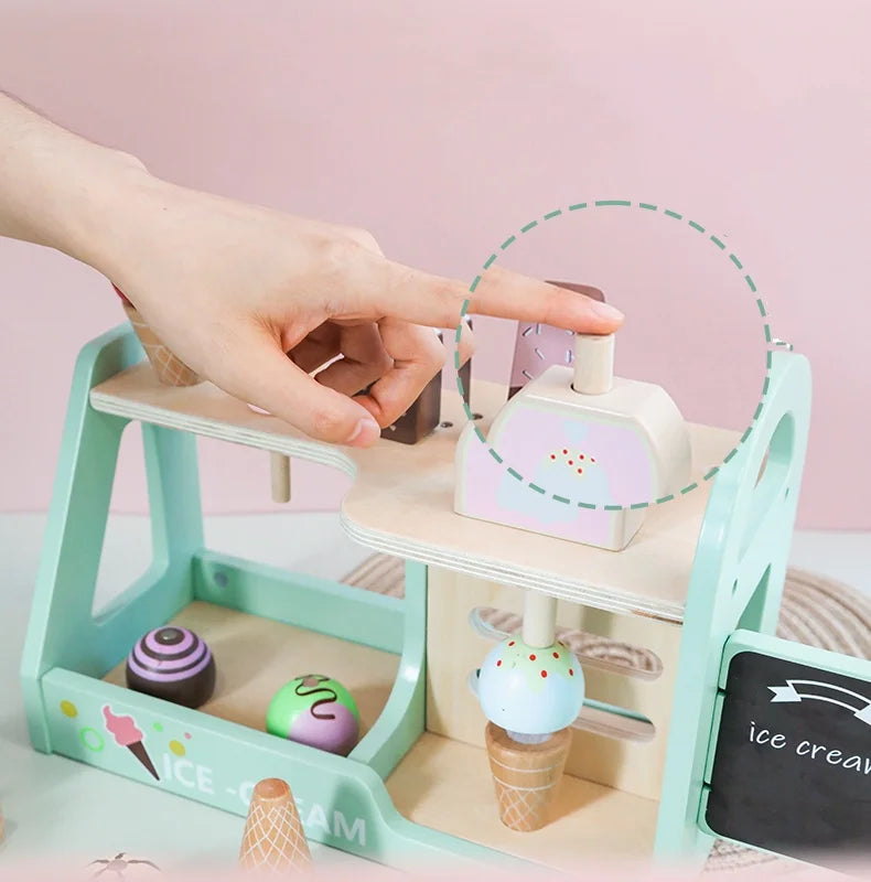 Ice Cream Counter Playset For Kids Montessori Pretend Play Food Toys Kitchen Accessories With Coin Role Play For Kids Girls Boys