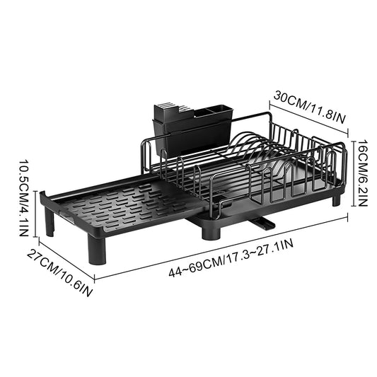 Multi-function Dish Drying Rack Household Extendable Dish Rack with Drainboard Dish Drainer Storage Organizer Cutlery Cup Holder