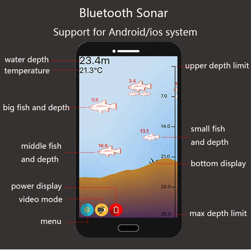 Wireless Bluetooth Smart Sonar Fish Finder 48m/160ft
