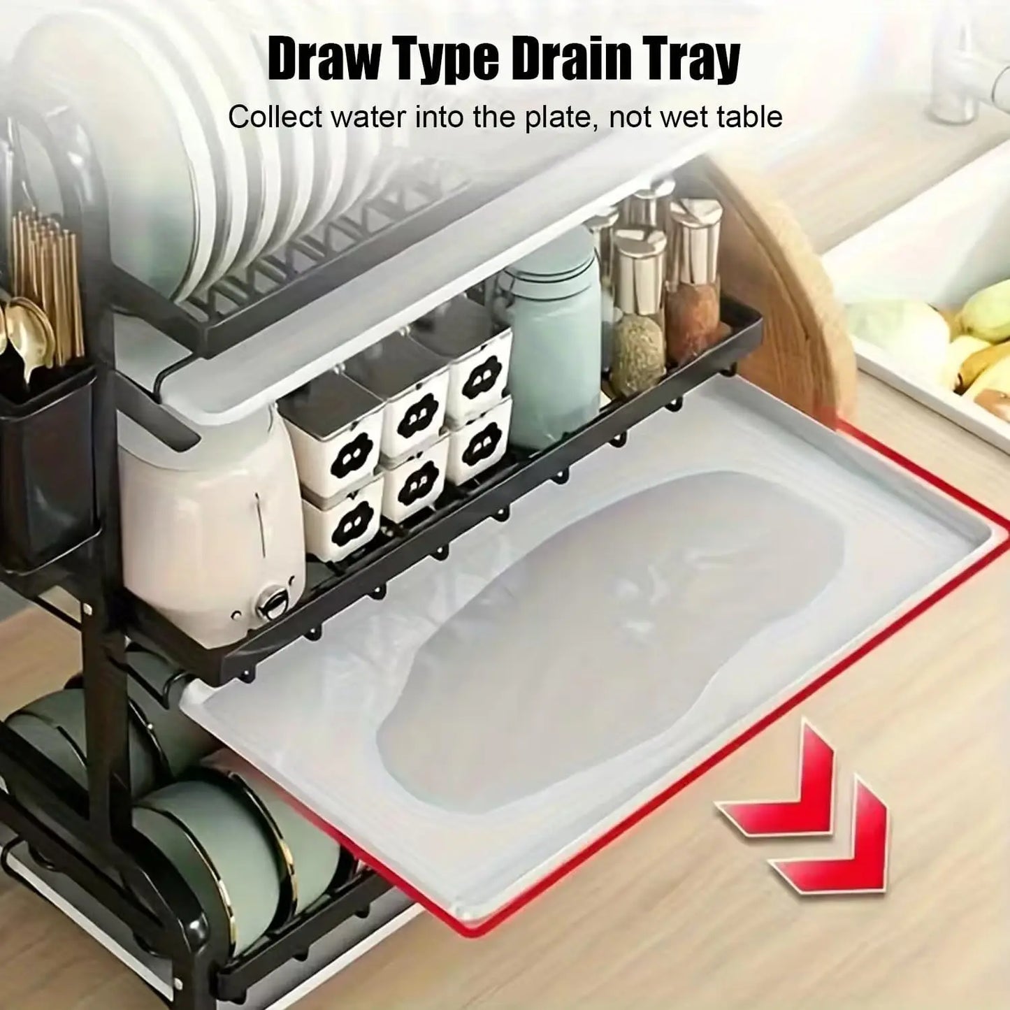 3 Tier Dish Drying Rack Drain Board Set Tableware Drainer Kitchen Countertop Storage Rack Cup Holder Knife and Fork Holder Uk