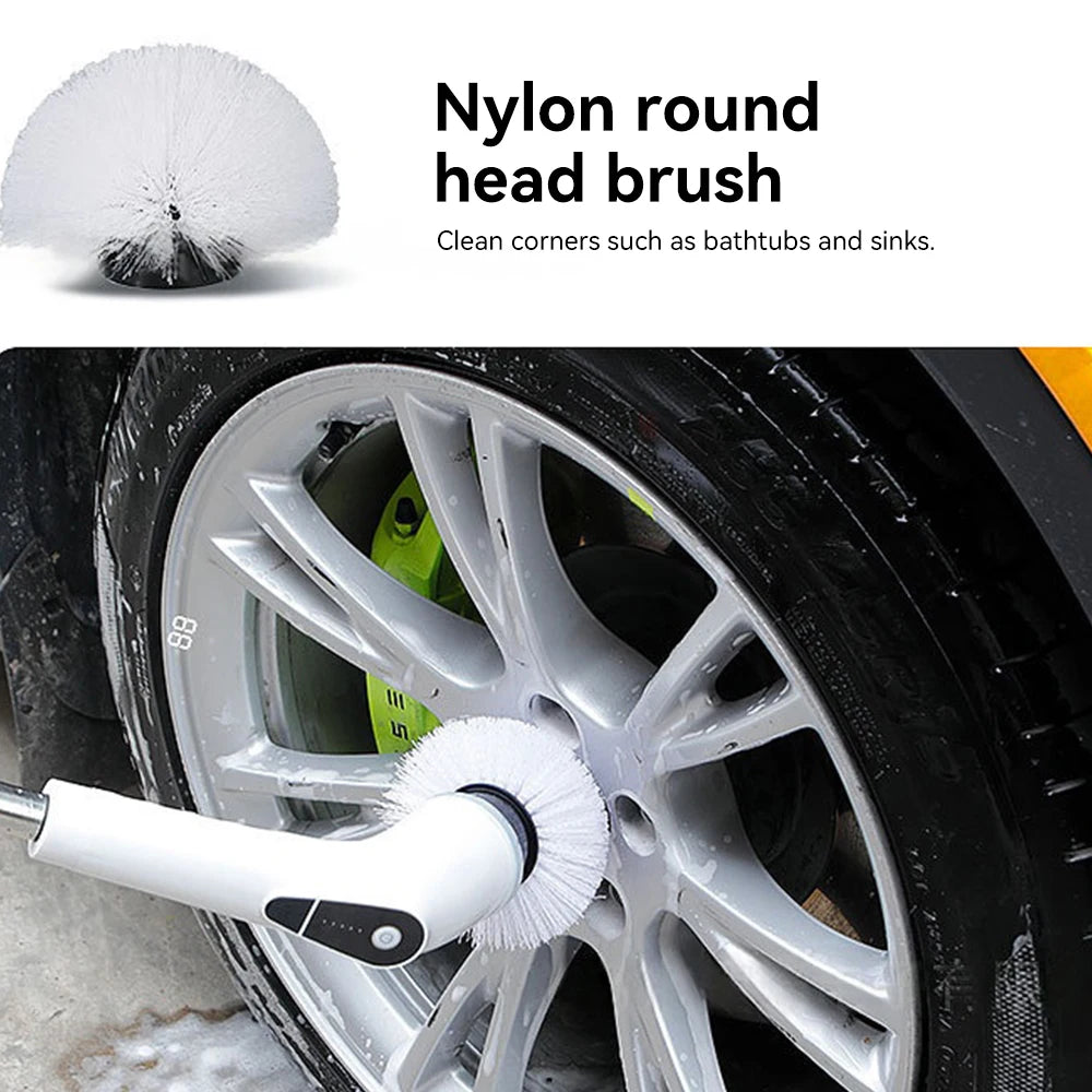 Floor Cleaning Brush for Kitchen Bathroom Electric Cordless  Spin Scrubber with 8 Replaceable Brush Heads 2 Extension Handle