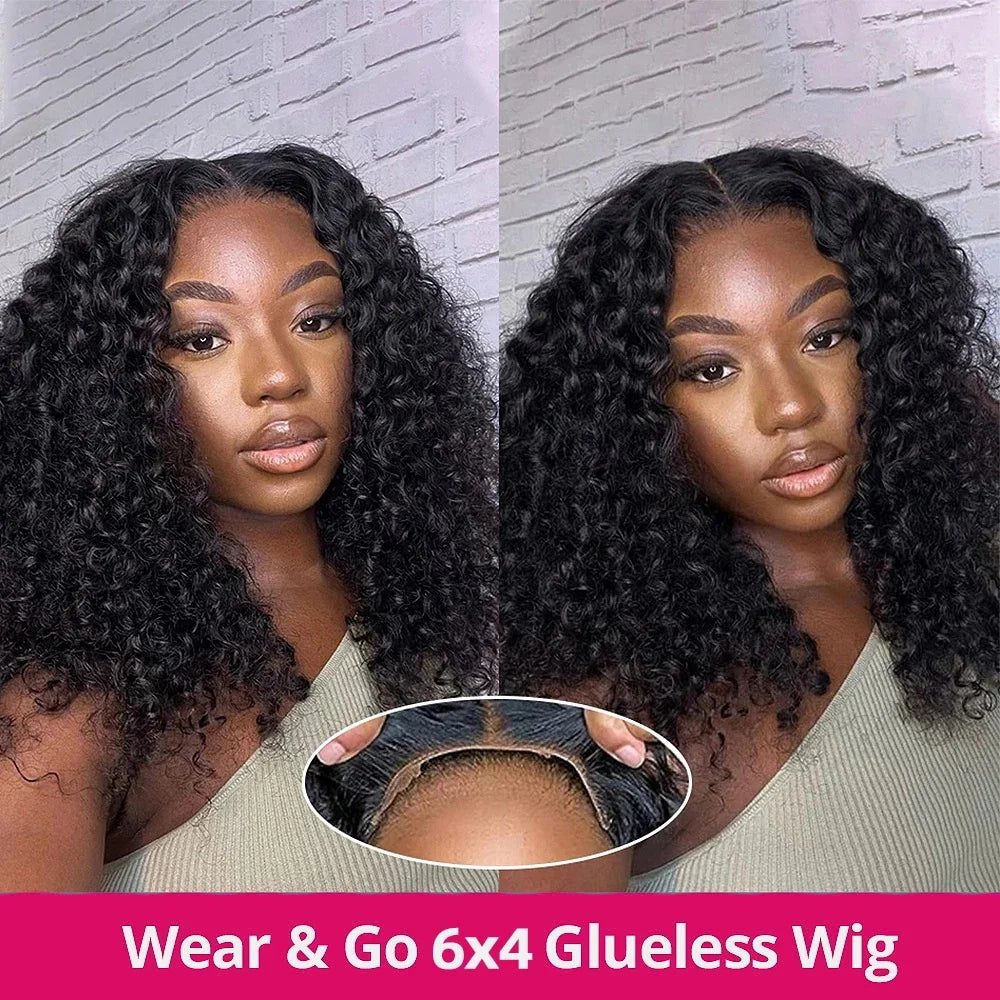 Wear And Go 13x4 Deep Wave Bob Wig For Women Curly Glueless Ready To Go Human Hair Wigs Pre Cut No Lace 200% For Black Woman