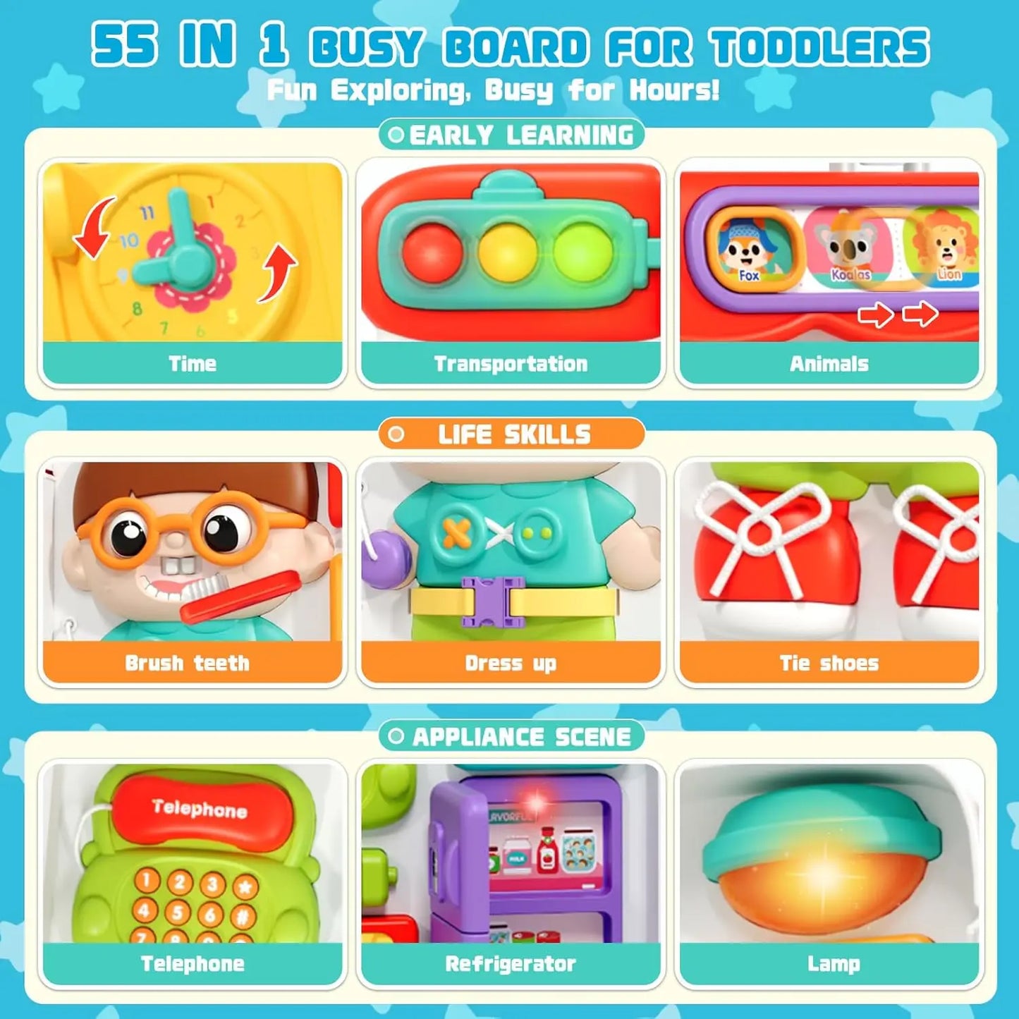 Baby Musical Busy Board Bus Montessori Sensory Toys Early Educational Activities Toy  Fine Motor Toys Travel Gifts for Todders