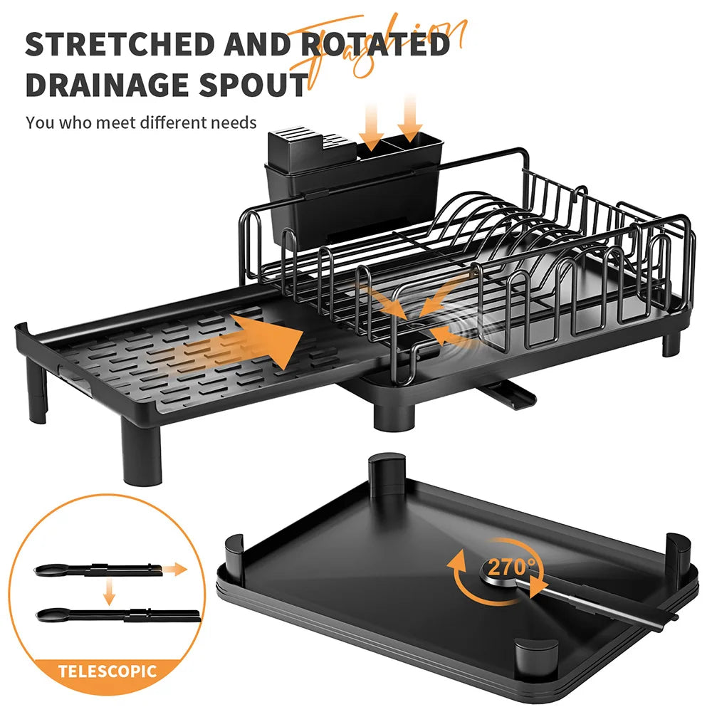 Multi-function Dish Drying Rack Household Extendable Dish Rack with Drainboard Dish Drainer Storage Organizer Cutlery Cup Holder