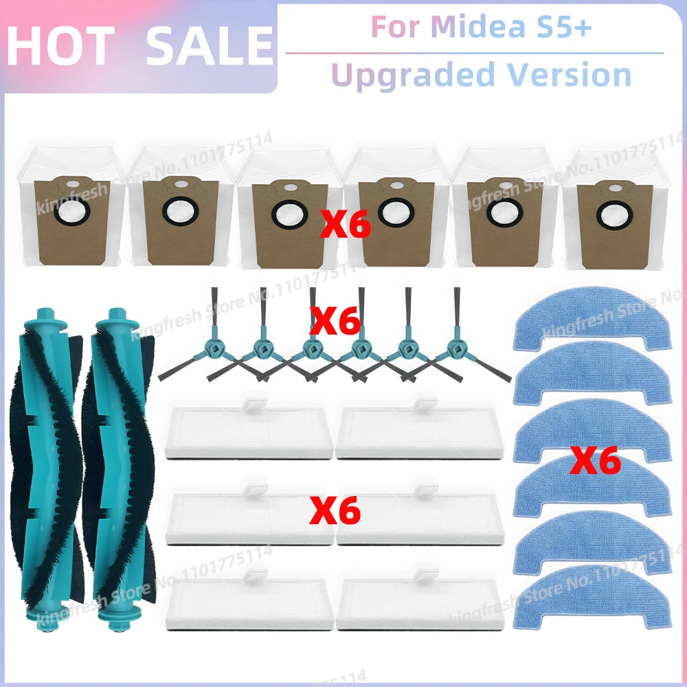 Fit for (Conga 2299 Ultra, Midea S5+, TESLA RoboStar iQ400 Plus) Parts Main Brush Filter Mop Cloth Dust Bag