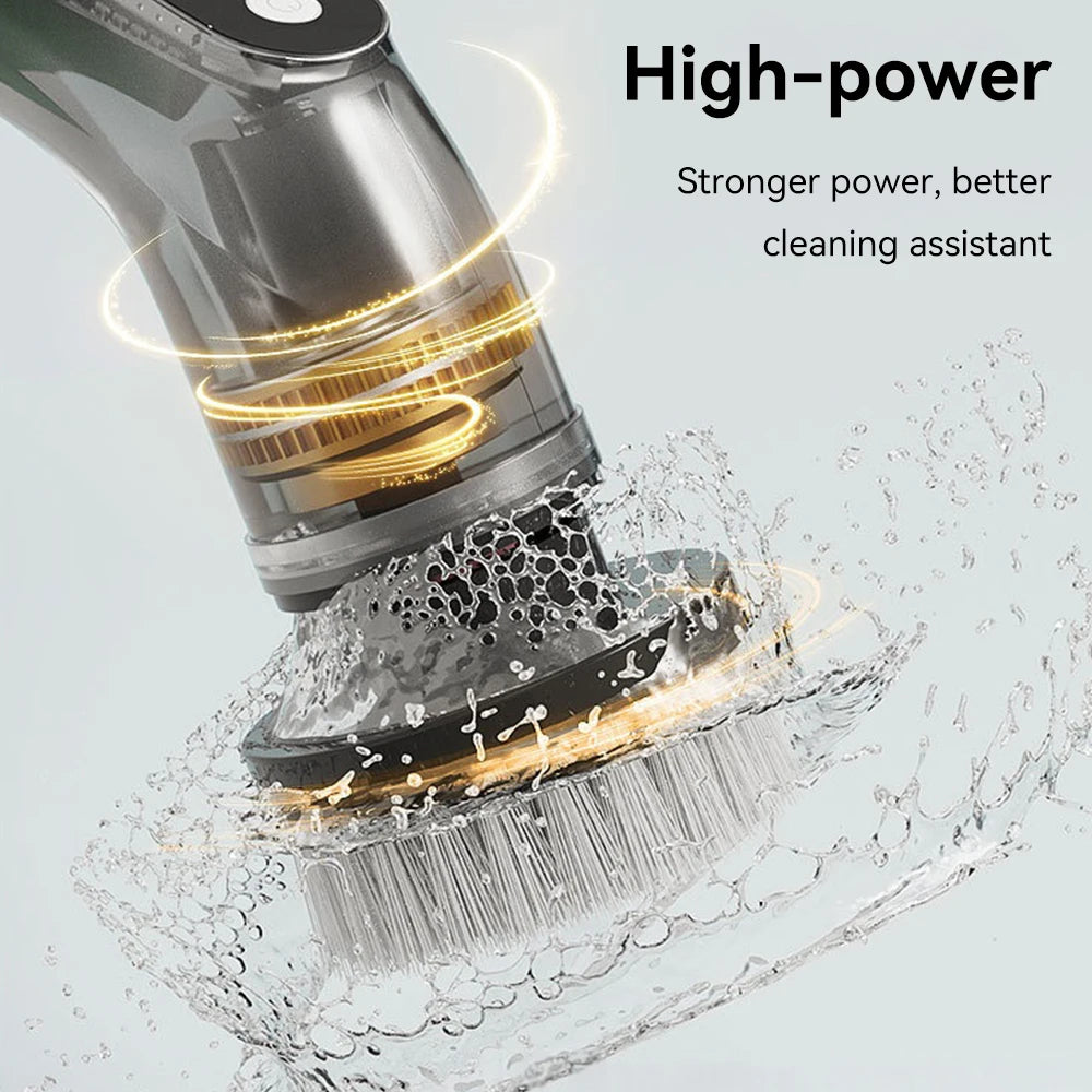Floor Cleaning Brush for Kitchen Bathroom Electric Cordless  Spin Scrubber with 8 Replaceable Brush Heads 2 Extension Handle