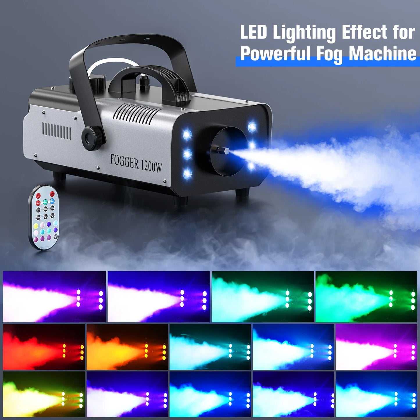 Light 1200W Fog Machine with RGB LEDs Lighting for Play Theater Professional Stage Home Entertainment Halloween Party