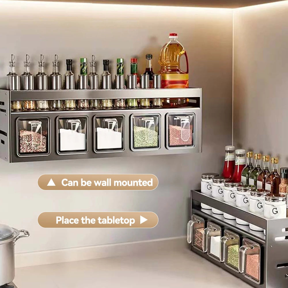 Punch-free Kitchen Sink Storage Rack Wall-mounted Spice Rack Multi-Functional Kitchen Storage Set Basket Removable