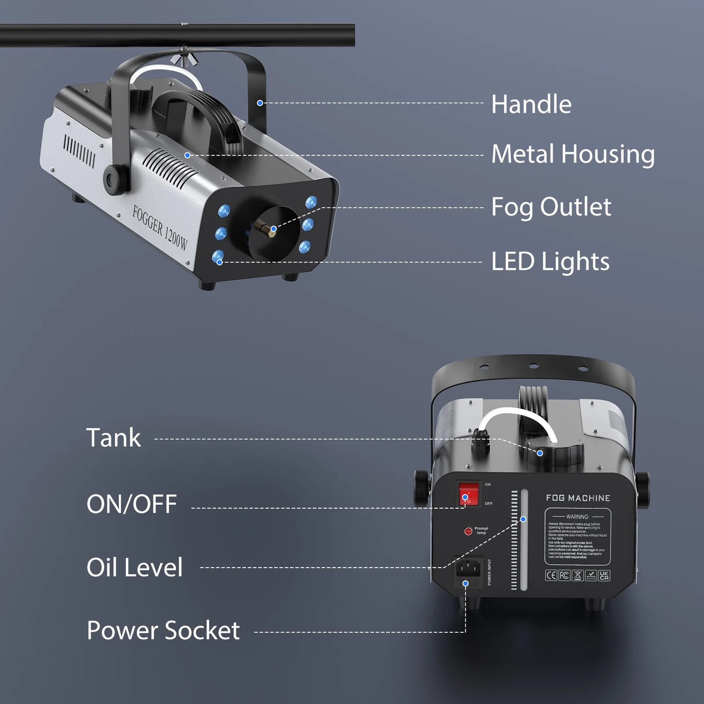 Light 1200W Fog Machine with RGB LEDs Lighting for Play Theater Professional Stage Home Entertainment Halloween Party