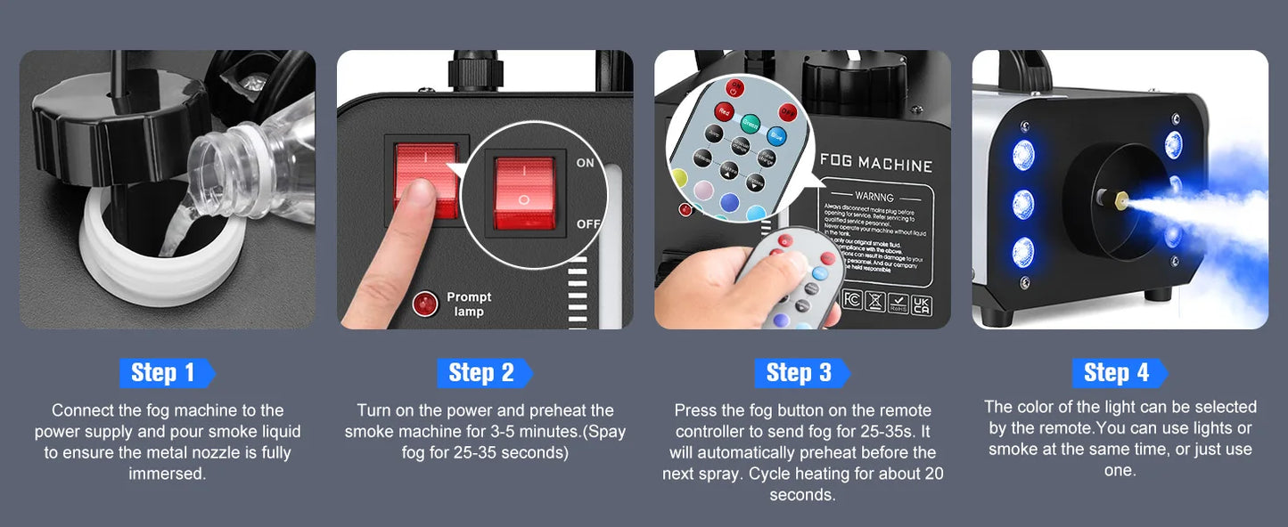 Light 1200W Fog Machine with RGB LEDs Lighting for Play Theater Professional Stage Home Entertainment Halloween Party