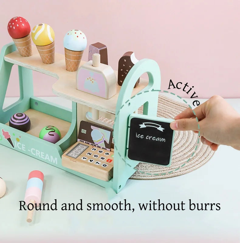 Ice Cream Counter Playset For Kids Montessori Pretend Play Food Toys Kitchen Accessories With Coin Role Play For Kids Girls Boys