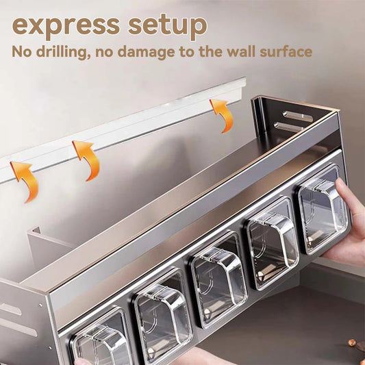 Punch-free Kitchen Sink Storage Rack Wall-mounted Spice Rack Multi-Functional Kitchen Storage Set Basket Removable
