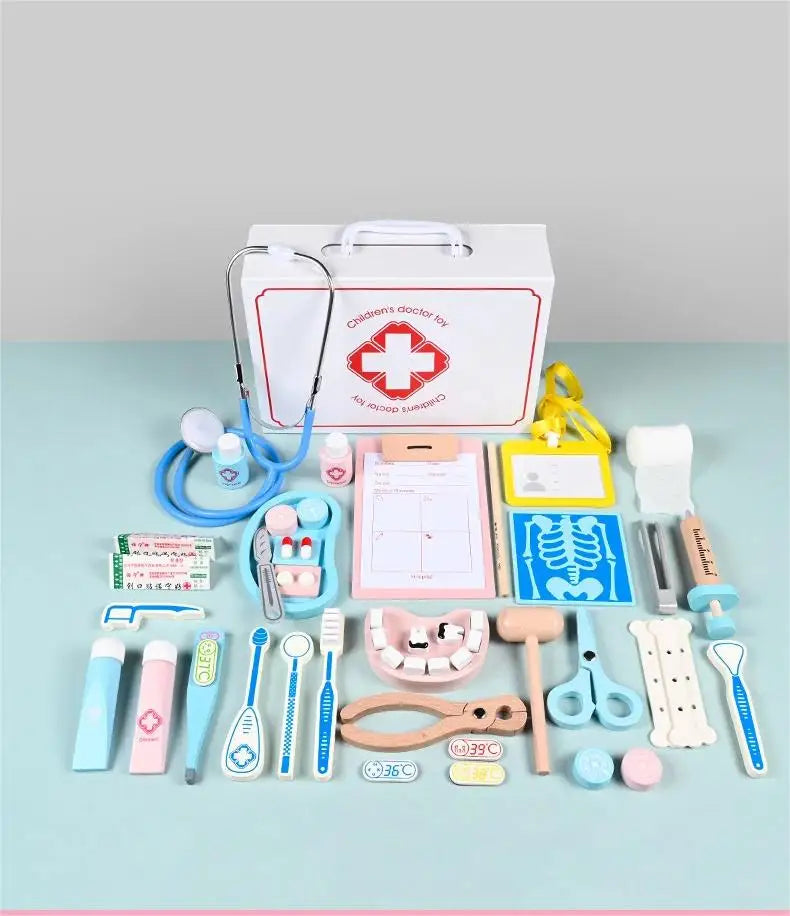 Wooden Doctor Kit For Kids,Pretend Playset For Toddlers With Medical Bag For Boys and Girls Fun Role Playing Game