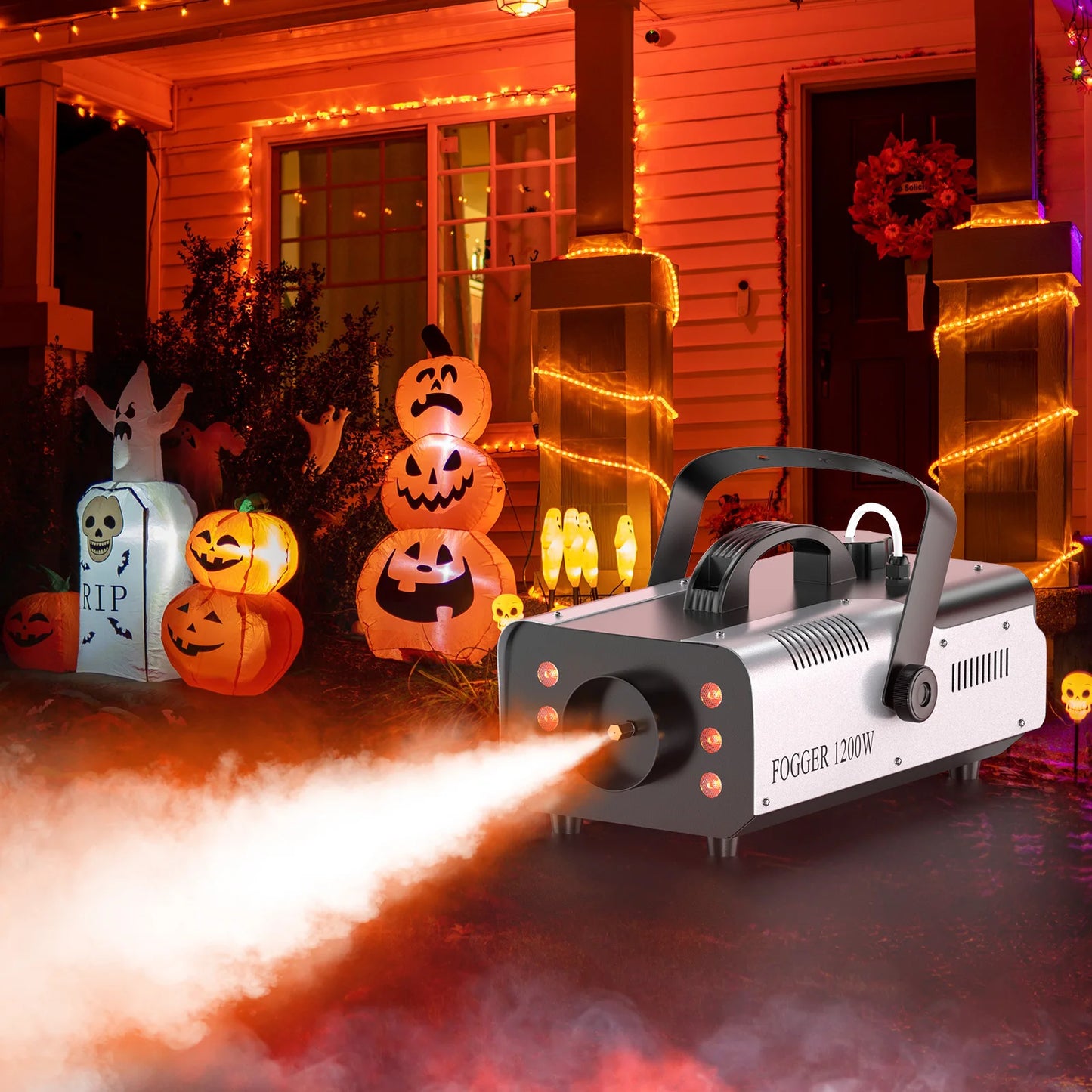 Light 1200W Fog Machine with RGB LEDs Lighting for Play Theater Professional Stage Home Entertainment Halloween Party