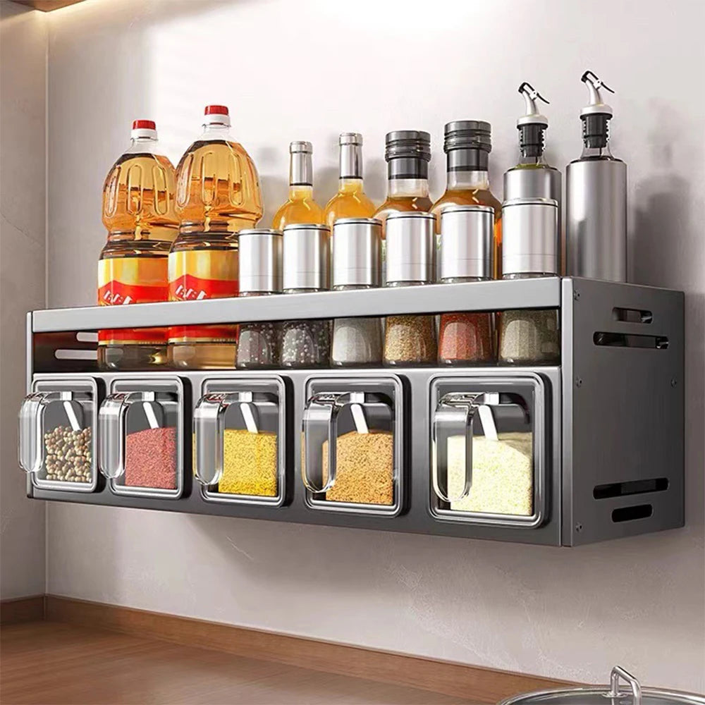 Punch-free Kitchen Sink Storage Rack Wall-mounted Spice Rack Multi-Functional Kitchen Storage Set Basket Removable