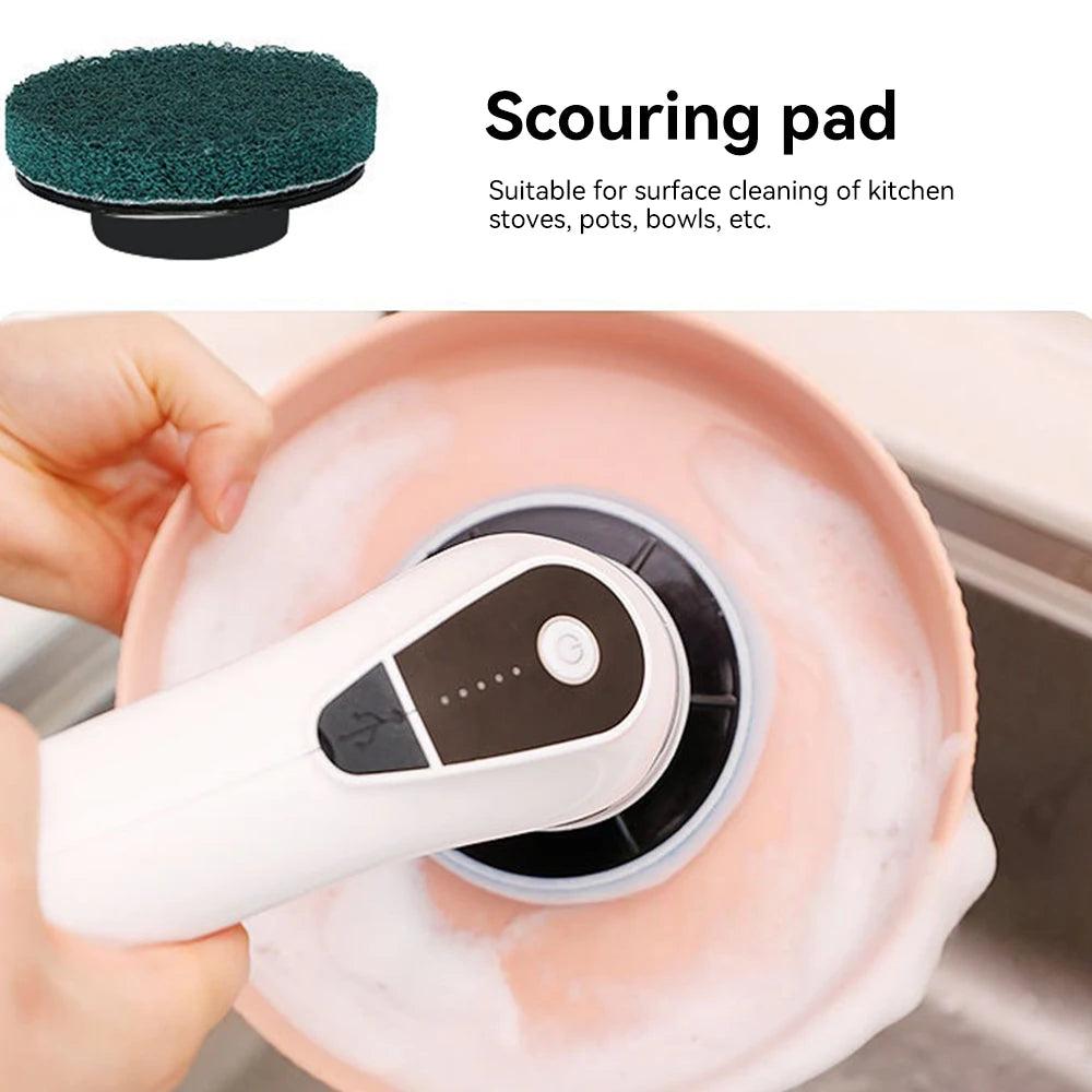 Floor Cleaning Brush for Kitchen Bathroom Electric Cordless  Spin Scrubber with 8 Replaceable Brush Heads 2 Extension Handle