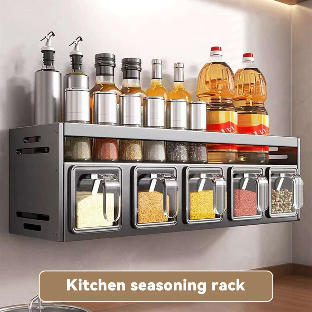 Punch-free Kitchen Sink Storage Rack Wall-mounted Spice Rack Multi-Functional Kitchen Storage Set Basket Removable