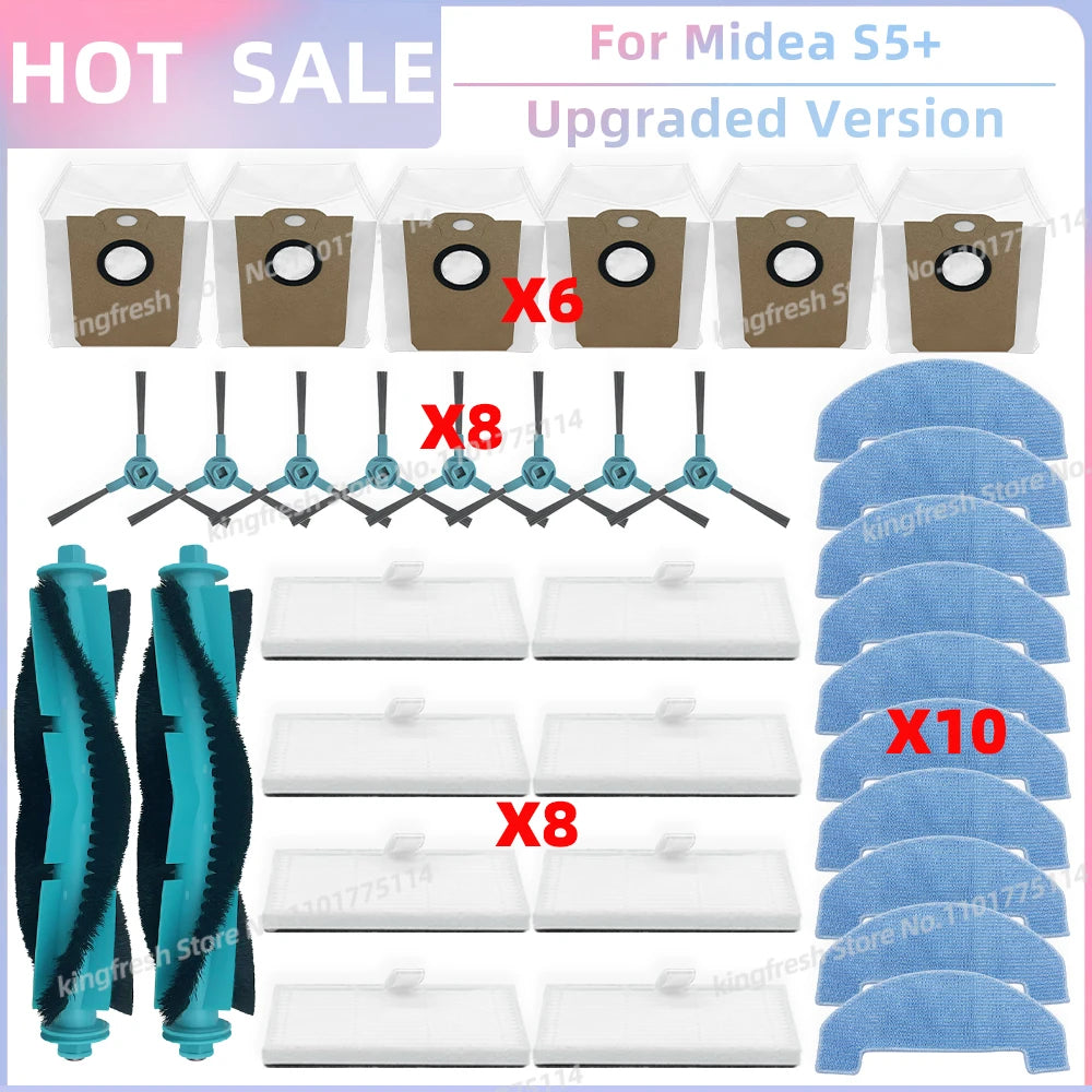 Fit for (Conga 2299 Ultra, Midea S5+, TESLA RoboStar iQ400 Plus) Parts Main Brush Filter Mop Cloth Dust Bag