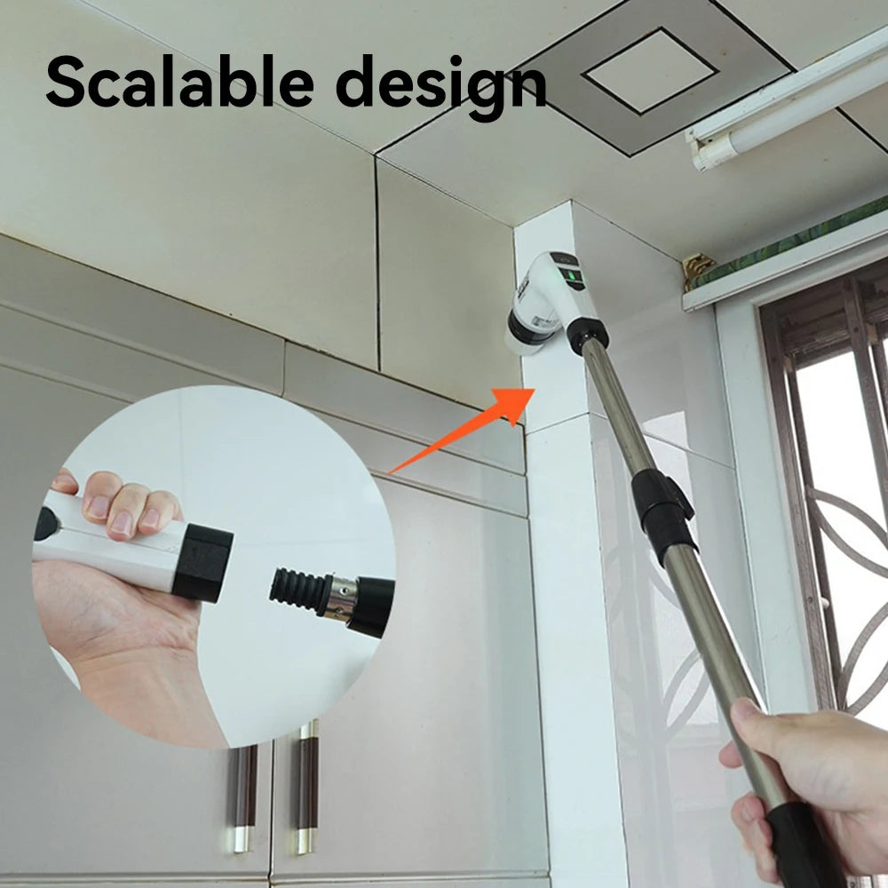 Floor Cleaning Brush for Kitchen Bathroom Electric Cordless  Spin Scrubber with 8 Replaceable Brush Heads 2 Extension Handle