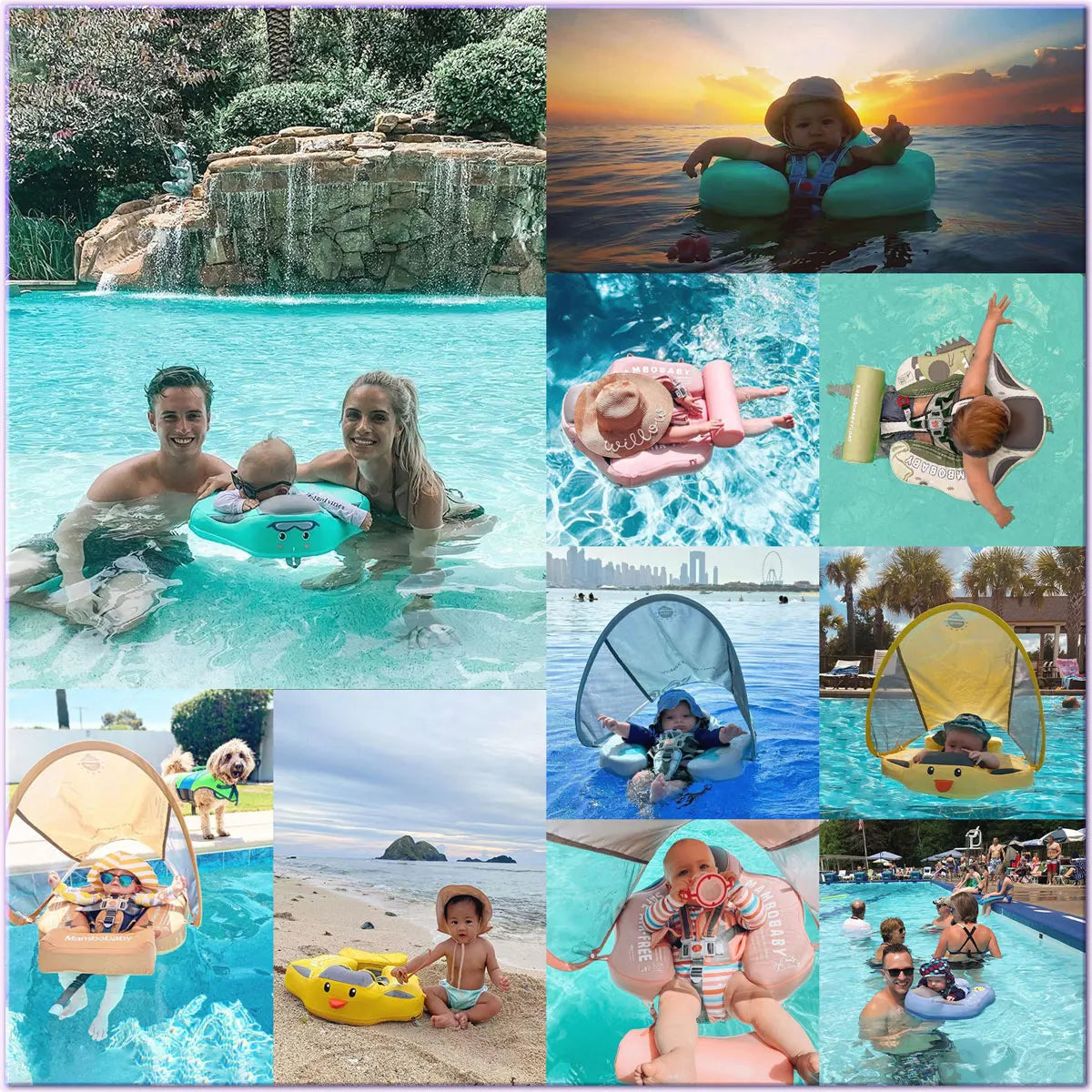 Mambobaby Baby Pool Float Blackproof Pool Mat For Infant Non-Inflatable Natation Buoy With Parasol Beach Toys For 3-24 Months