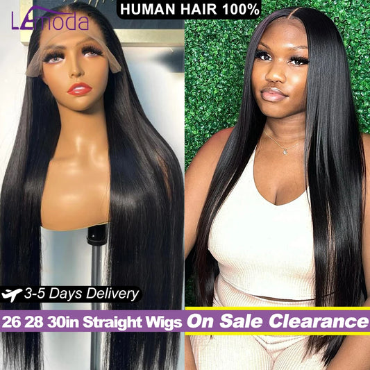 Human Hair Wigs On Sale Clearance 13x4 Hd Transparent Lace Front Wig Human Hair 26 28 30 Inches Long Straight Wig Brazilian Hair