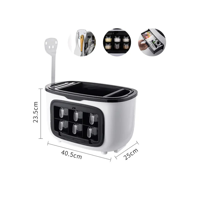 Multifunctional Kitchen Storage Box – Seasoning & Utensil Organiser with Flip Cover