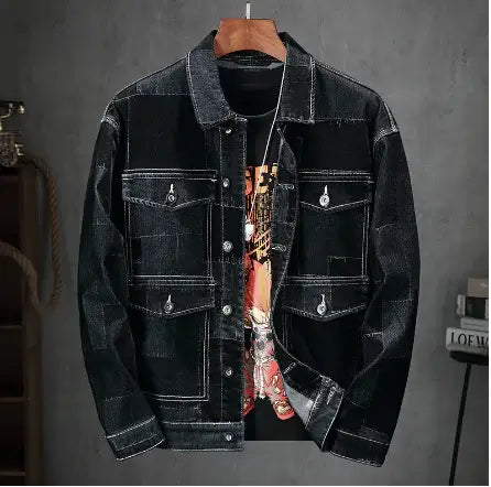 Men's Vintage Flocked Panel Denim Jacket