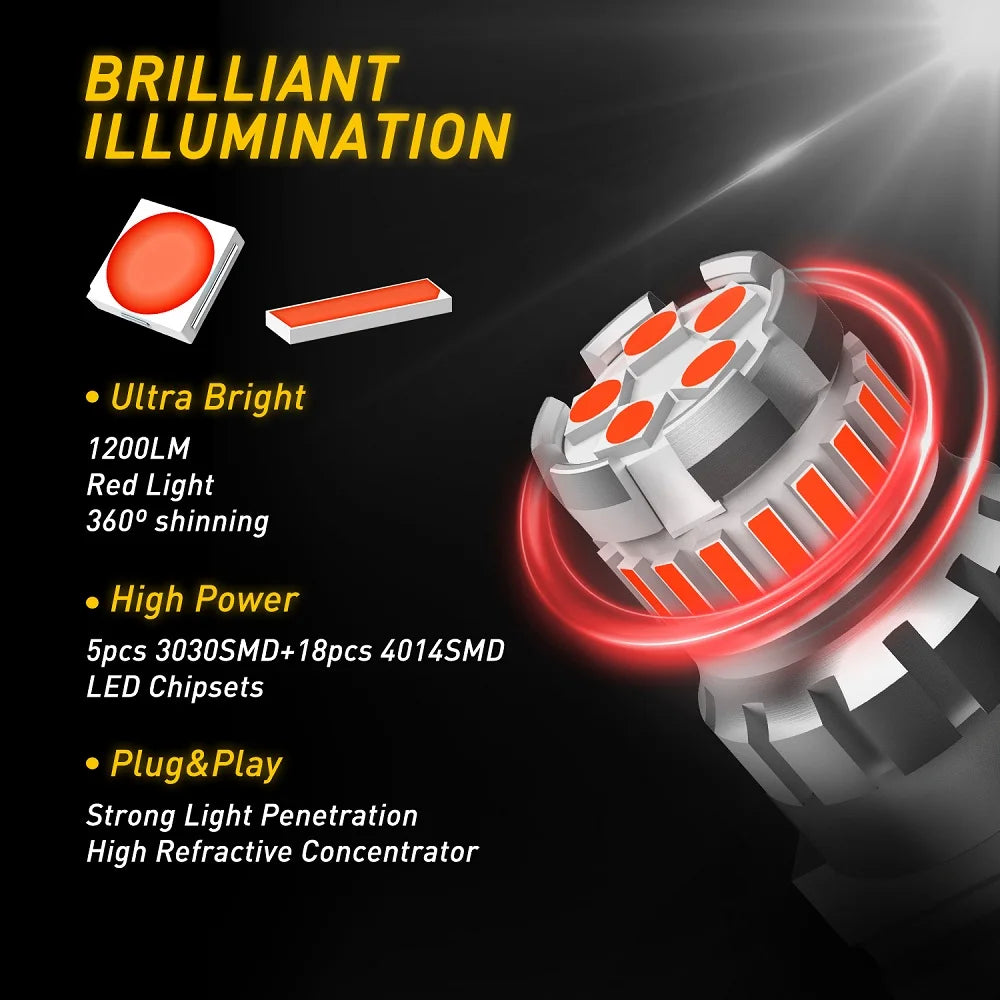 2PCS Flash Strobe T20 7443 W21/5W W21W Car Led Light Brake led Tail Signal Stop Light Bulb Back-Up Reverse Lamp Flash Red White