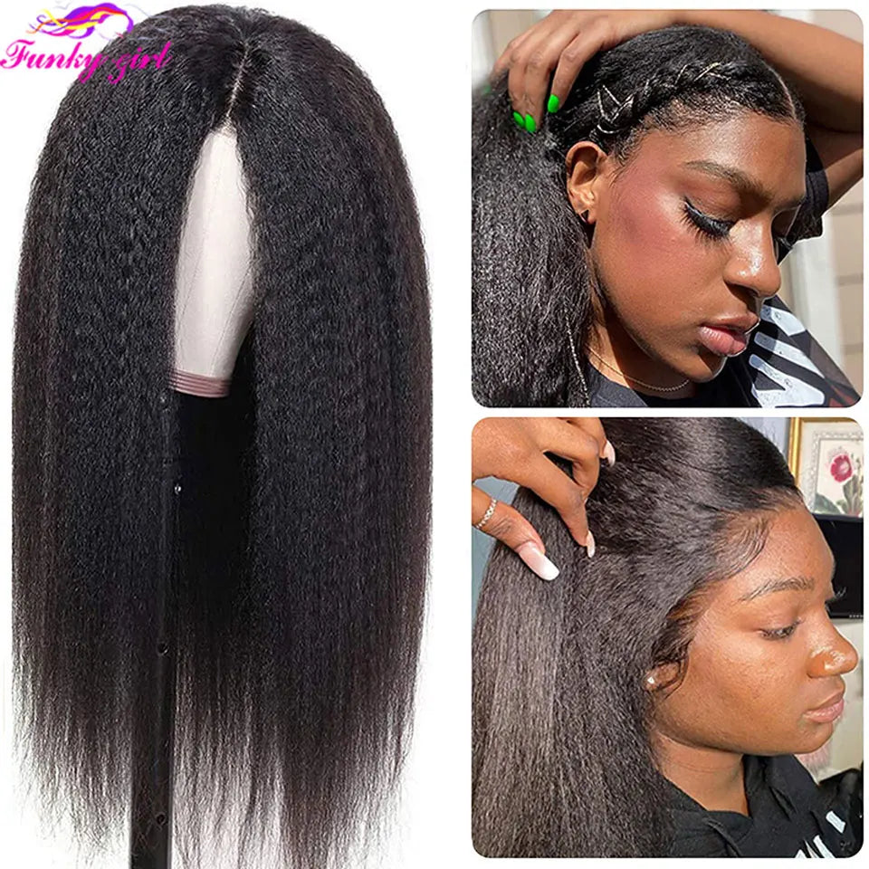 30 Inch Kinky Straight 13x4 Lace Front Human Hair Wig 13x1 Transparent Lace Wigs Brazilian Remy Hair Lace Closure Wig For Women