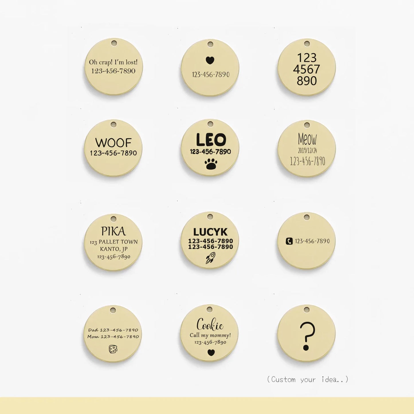 Personalized Pet ID Tag MW007 – Engraved Front & Back with Cute Symbols for Cats & Dogs, Anti-Lost Metal Charm