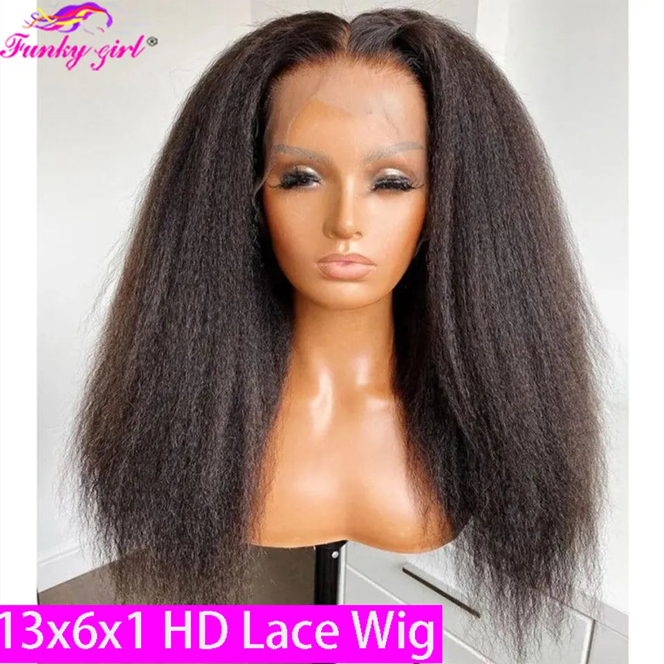 30 Inch Kinky Straight 13x4 Lace Front Human Hair Wig 13x1 Transparent Lace Wigs Brazilian Remy Hair Lace Closure Wig For Women