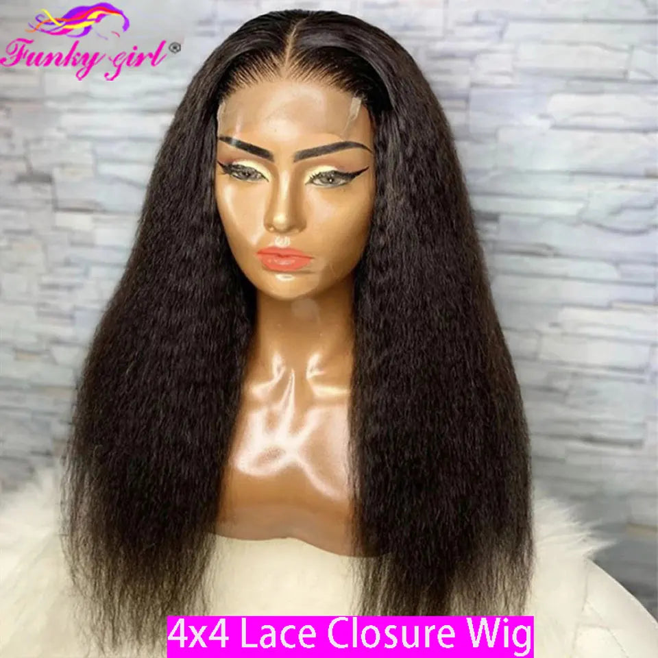 30 Inch Kinky Straight 13x4 Lace Front Human Hair Wig 13x1 Transparent Lace Wigs Brazilian Remy Hair Lace Closure Wig For Women