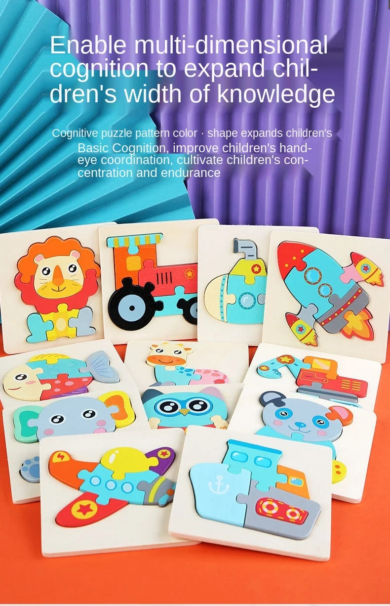 Kids Colorful Cartoon Animals 3D Puzzles Games