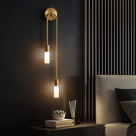 Modern Brass & Black LED Wall Lamp – Double Light Wall Sconce
