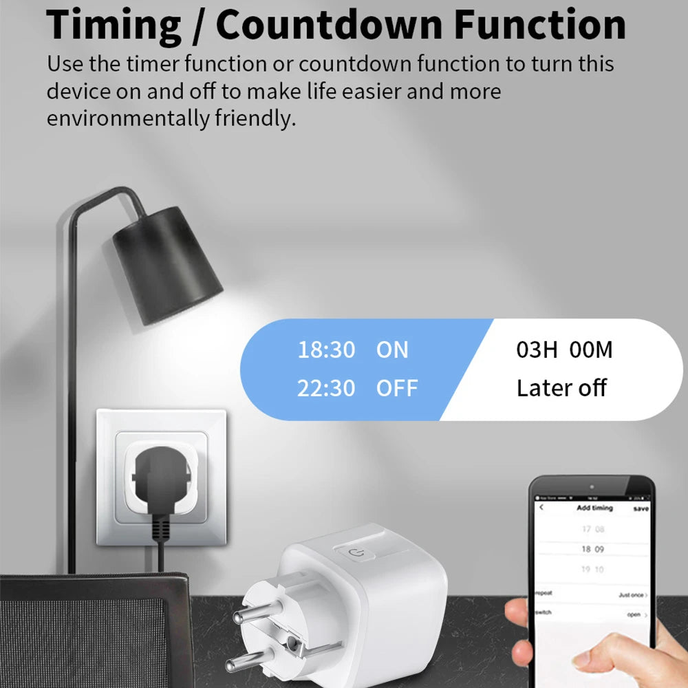 Tuya Smart Wifi Plug 16A/20A EU Outlet 3680W Power Meter Wireless Remote Control Smart Socket Compatiable With Alexa