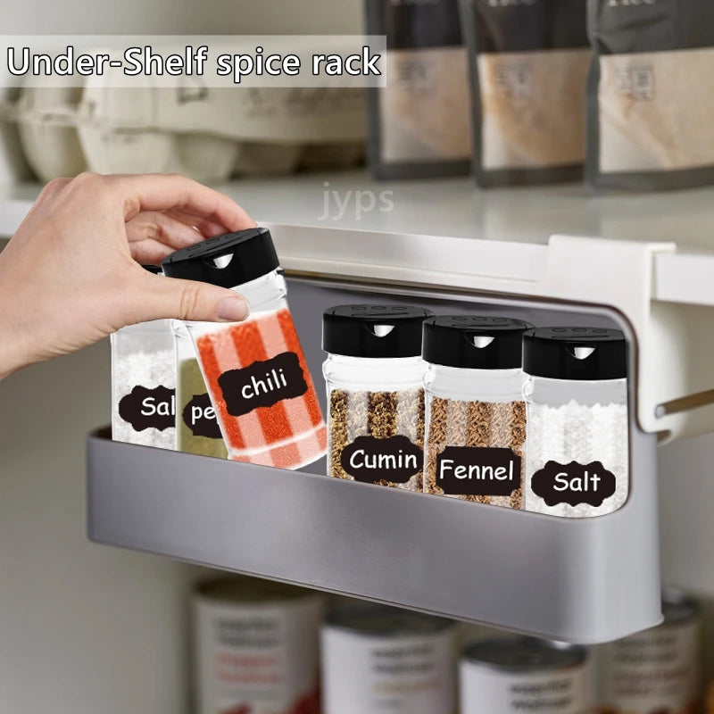 Wall mounted Kitchen Spice Rack Slide Out Drawer Self-adhesive Seasoning Bottle Storage Rack Plastic Spice Organiser for Kitchen