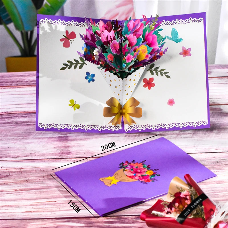 Pop-Up Flower Card Flora 3D Greeting Card for Birthday Mothers Father's Day Graduation Wedding Anniversary Get Well Sympathy