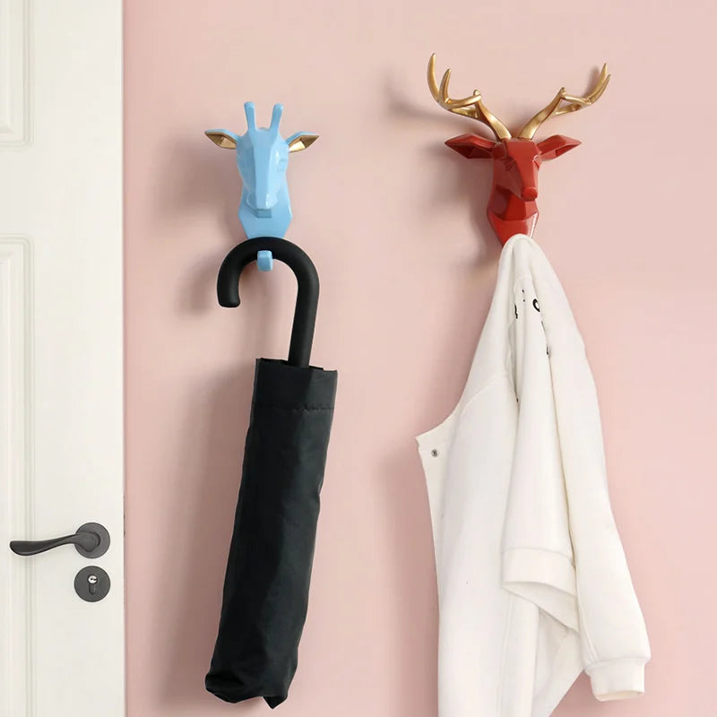 Geometric Animal Wall Hooks – Decorative Resin Key, Towel & Umbrella Hangers