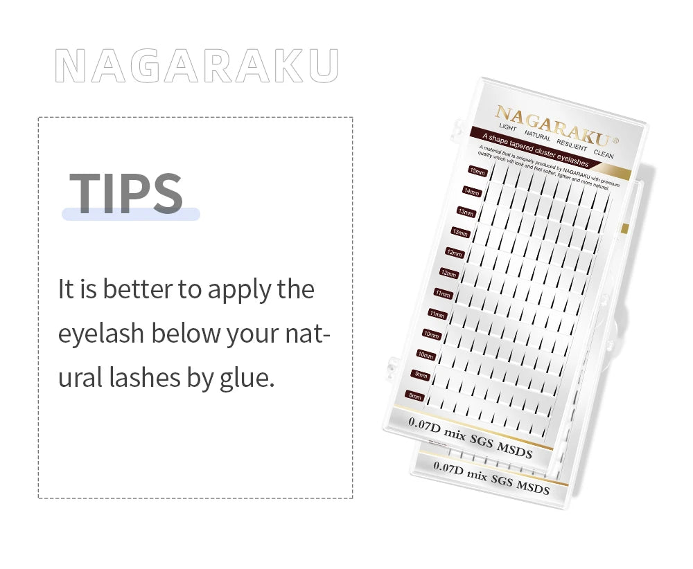 NAGARAKU A-Shape Tapered Flat Base Fluffy Eyelash Extension Spikes – Matte Cluster Makeup