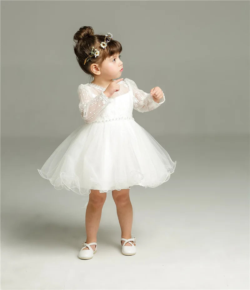 Hetiso Baby Girls Dress Long Sleeve Kids First Birthday Ball Gown Infant Dresses for Baptism Bridesmaid party 3-24 month