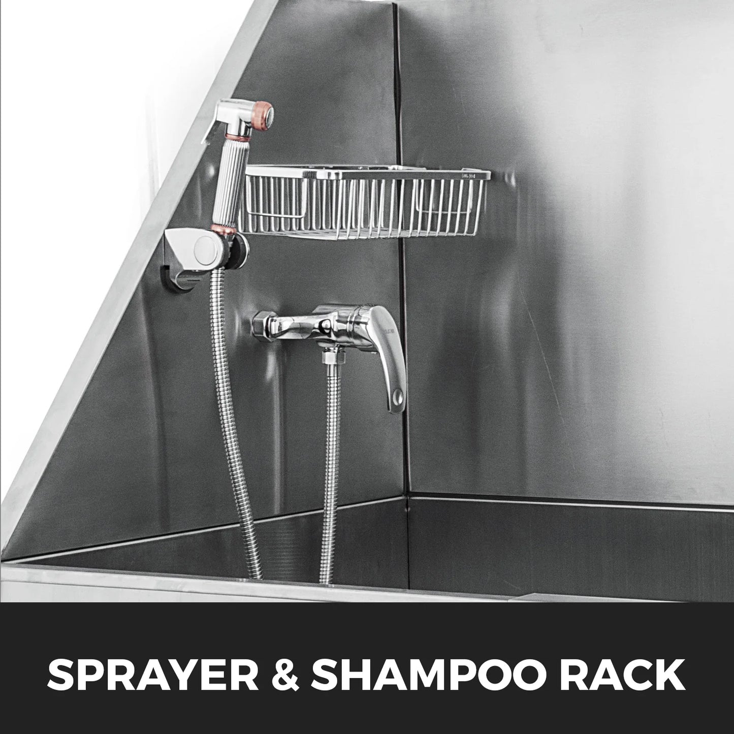 VEVOR 62 Inch Dog Grooming Tub Professional Stainless Steel Pet Dog Bath Tub With Steps Faucet & Accessories Dog Washing Station