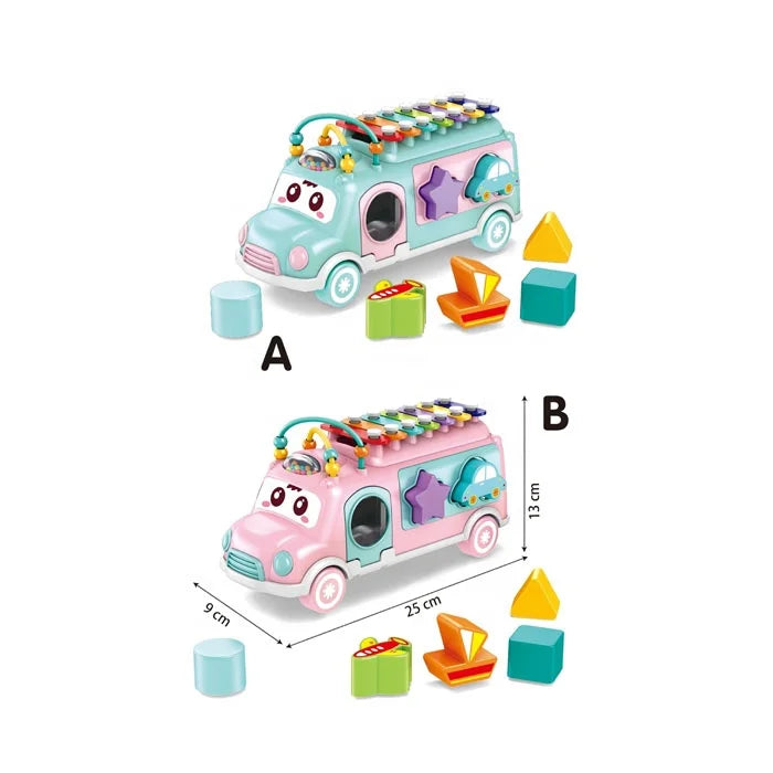 kids Educational Mini School bus Toy Children Xylophone musical play Shapes game