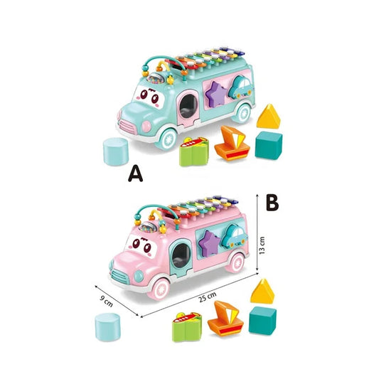 kids Educational Mini School bus Toy Children Xylophone musical play Shapes game