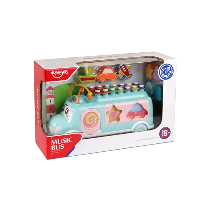 kids Educational Mini School bus Toy Children Xylophone musical play Shapes game