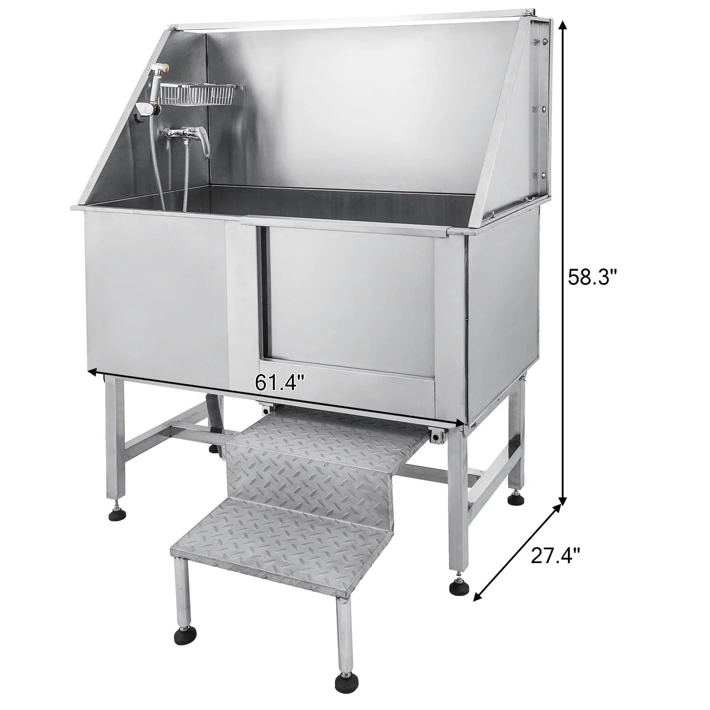 VEVOR 62 Inch Dog Grooming Tub Professional Stainless Steel Pet Dog Bath Tub With Steps Faucet & Accessories Dog Washing Station