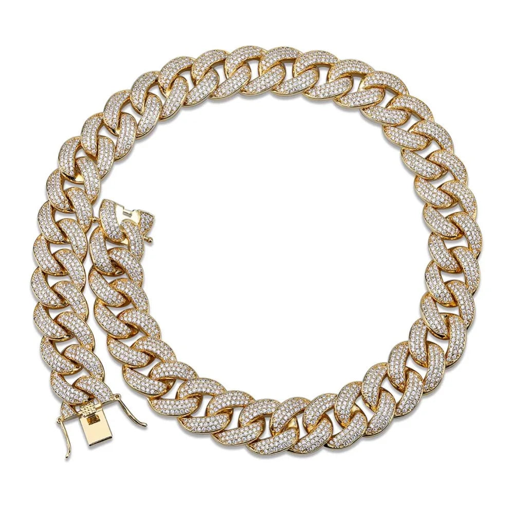 JINAO New 18MM Maimi Cuban Link Chain Necklace &Rose Color Iced Out Cubic Zircon Hip Hop Jewelry For Men Women Gift