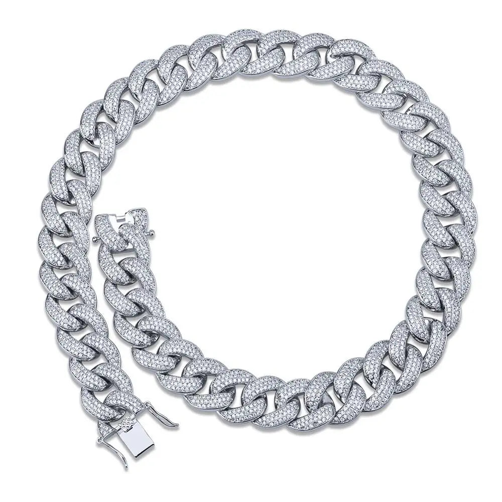 JINAO New 18MM Maimi Cuban Link Chain Necklace &Rose Color Iced Out Cubic Zircon Hip Hop Jewelry For Men Women Gift