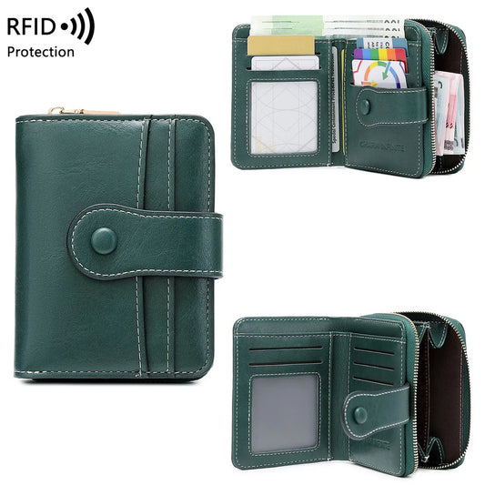 RFID-Blocking Women's Short Wallet – Multi-Card Slot Holder with Retro Buckle Coin Purse